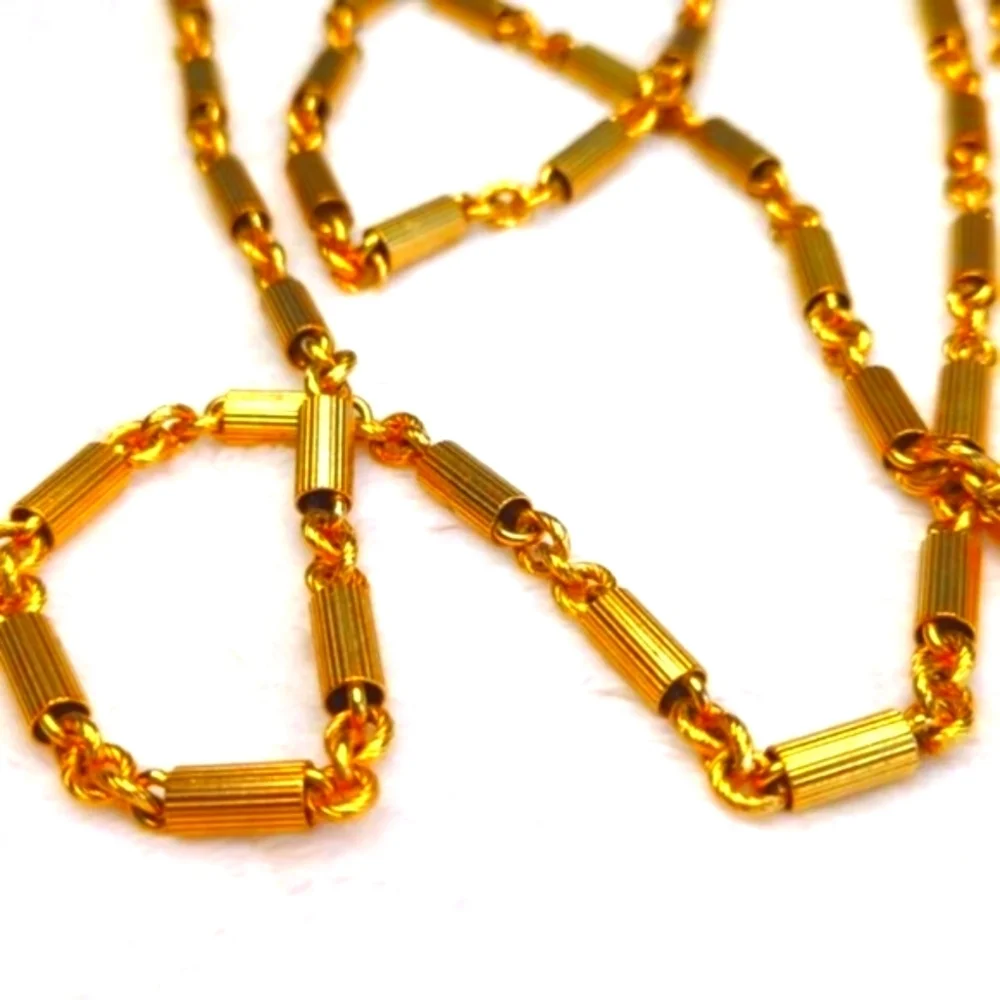 Vintage 1970's Goldtone 58" Chain Necklace with Ribbed Barrell Beads - Picture 4 of 13